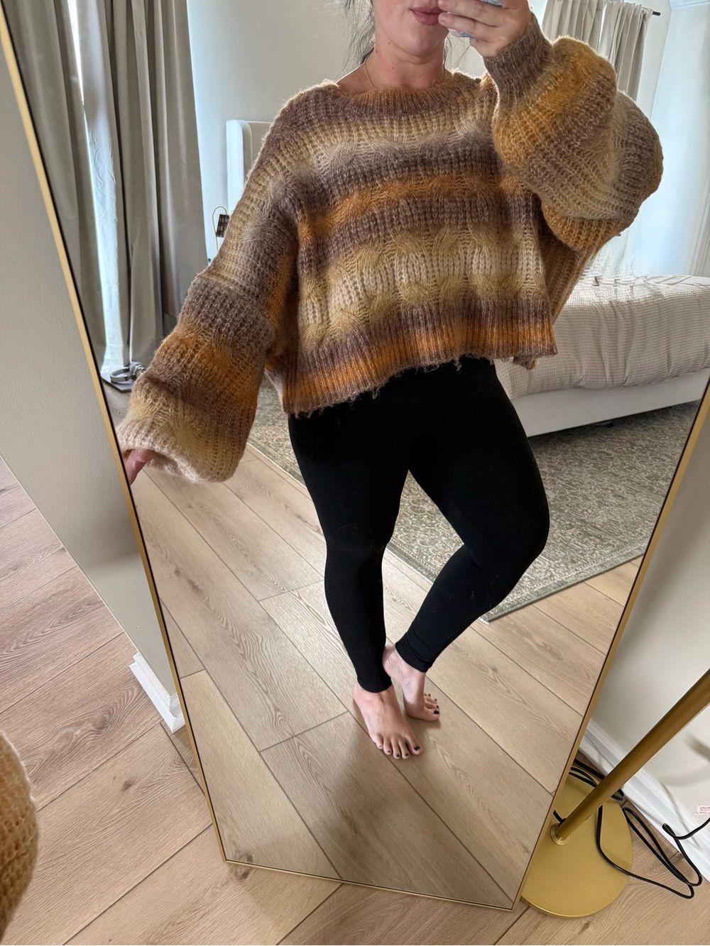 POL Striped Cropped Sweater in Brown and Mustard Tones - Picture 4 of 5